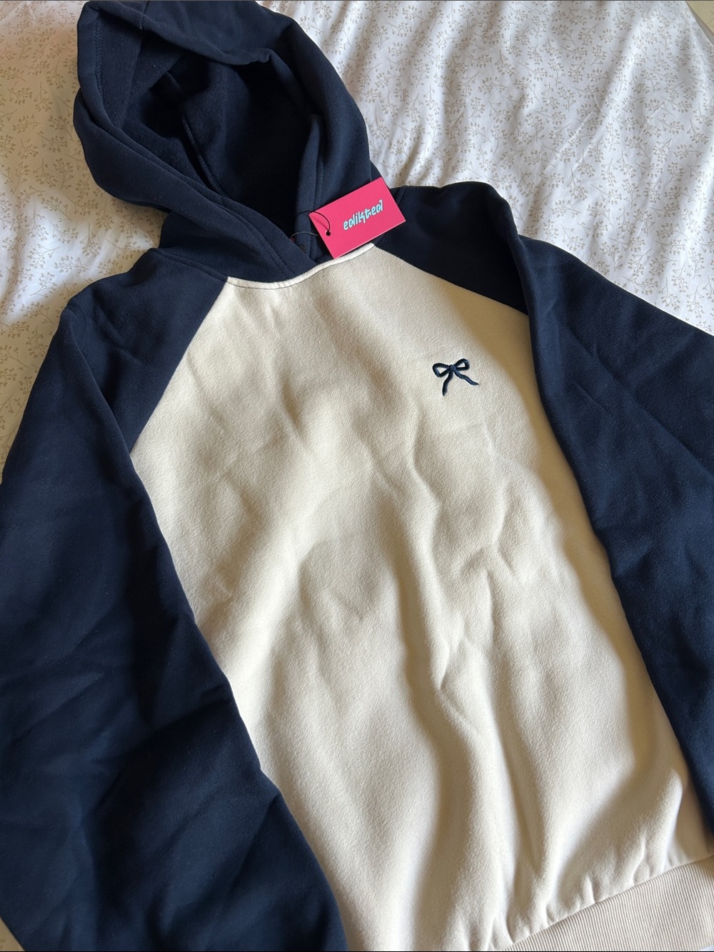 Edikted Cream and Navy Hooded Pullover